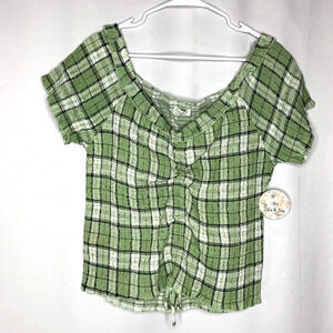 Jolie + Joy Womens Top Shirt Size 3X Green Plaid Allover Stretch